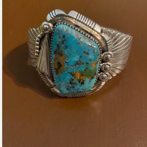 Charleston Draper Navajo Sterling Silver Turquoise Cuff Bracelet. Apx. / 68 gram